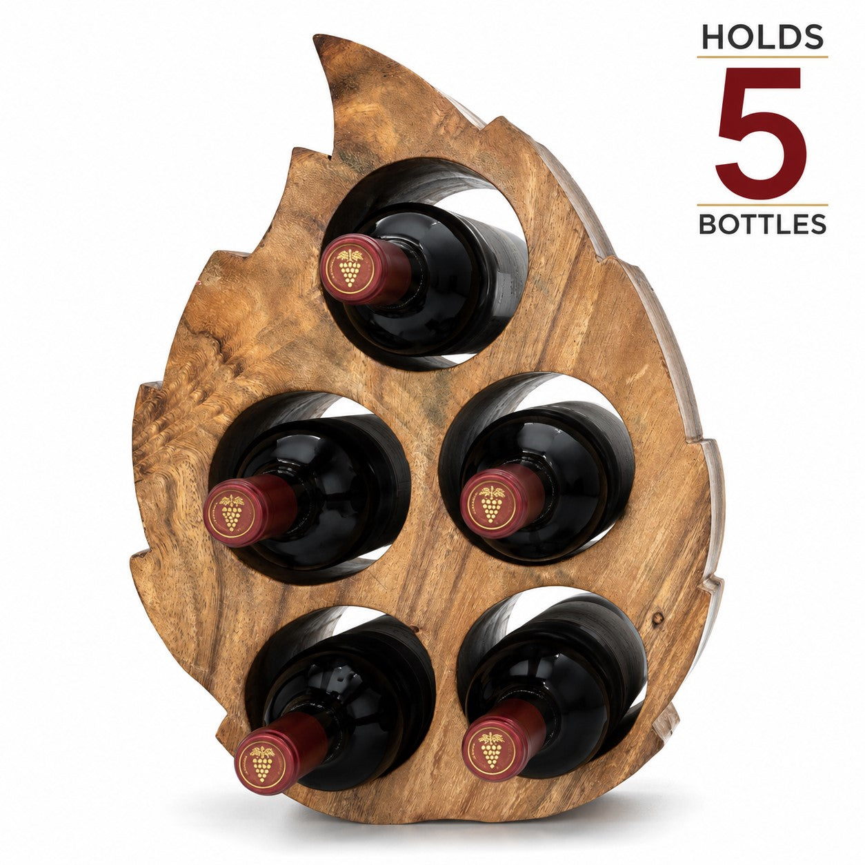 LEKUVIA Leaf-Shaped 5-Bottle Wooden Wine Rack