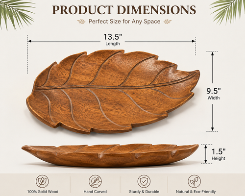 LEKUVIA Thai Leaf Wooden Serving Tray
