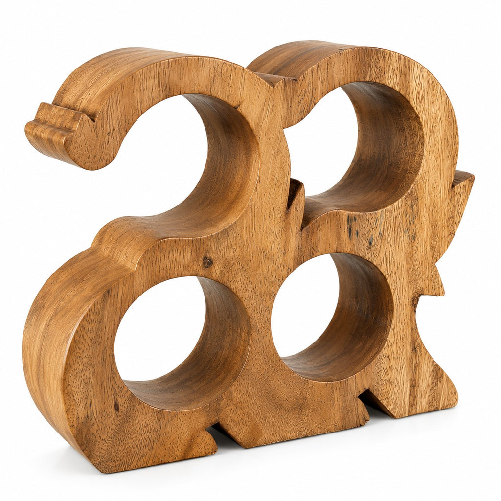 LEKUVIA Carved 4-Bottle Wooden Wine Holder