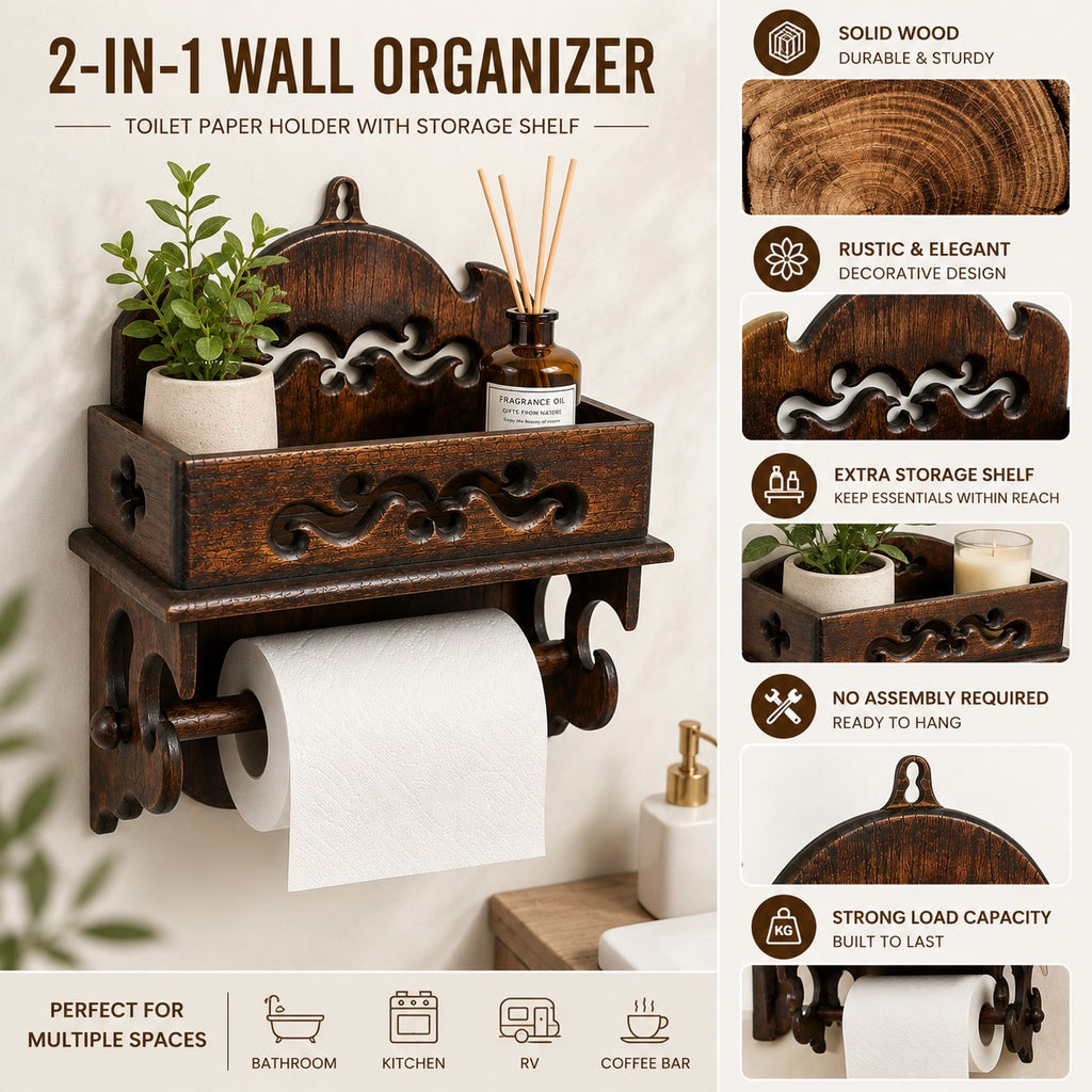 LEKUVIA Wall-Mounted Wooden Paper Towel Holder