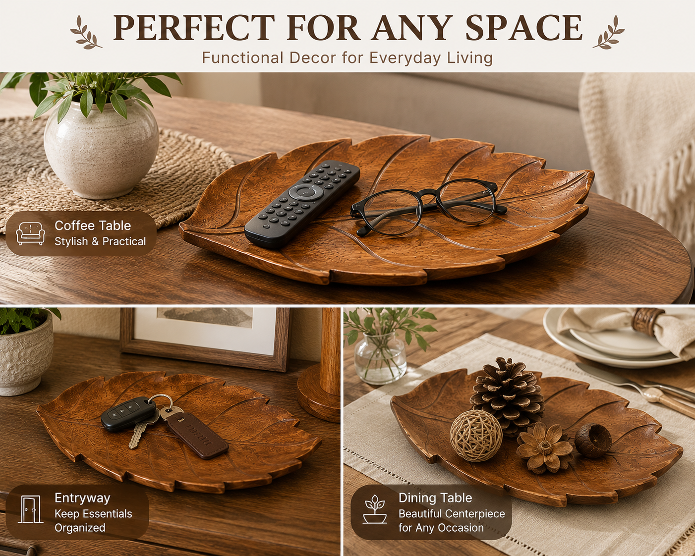 LEKUVIA Thai Leaf Wooden Serving Tray