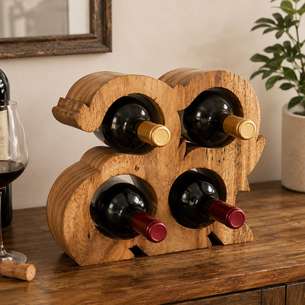 LEKUVIA Carved 4-Bottle Wooden Wine Holder
