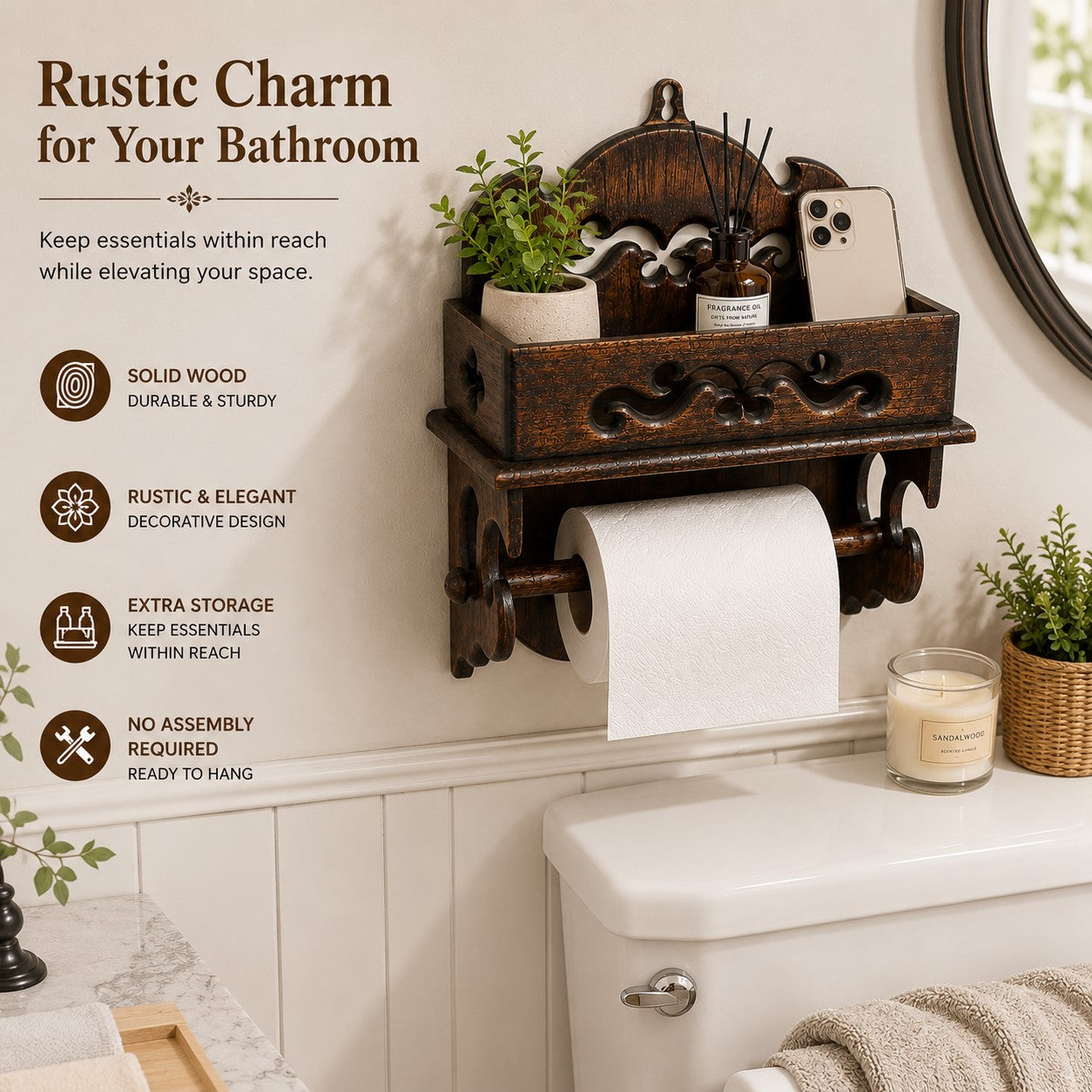 LEKUVIA Wall-Mounted Wooden Paper Towel Holder