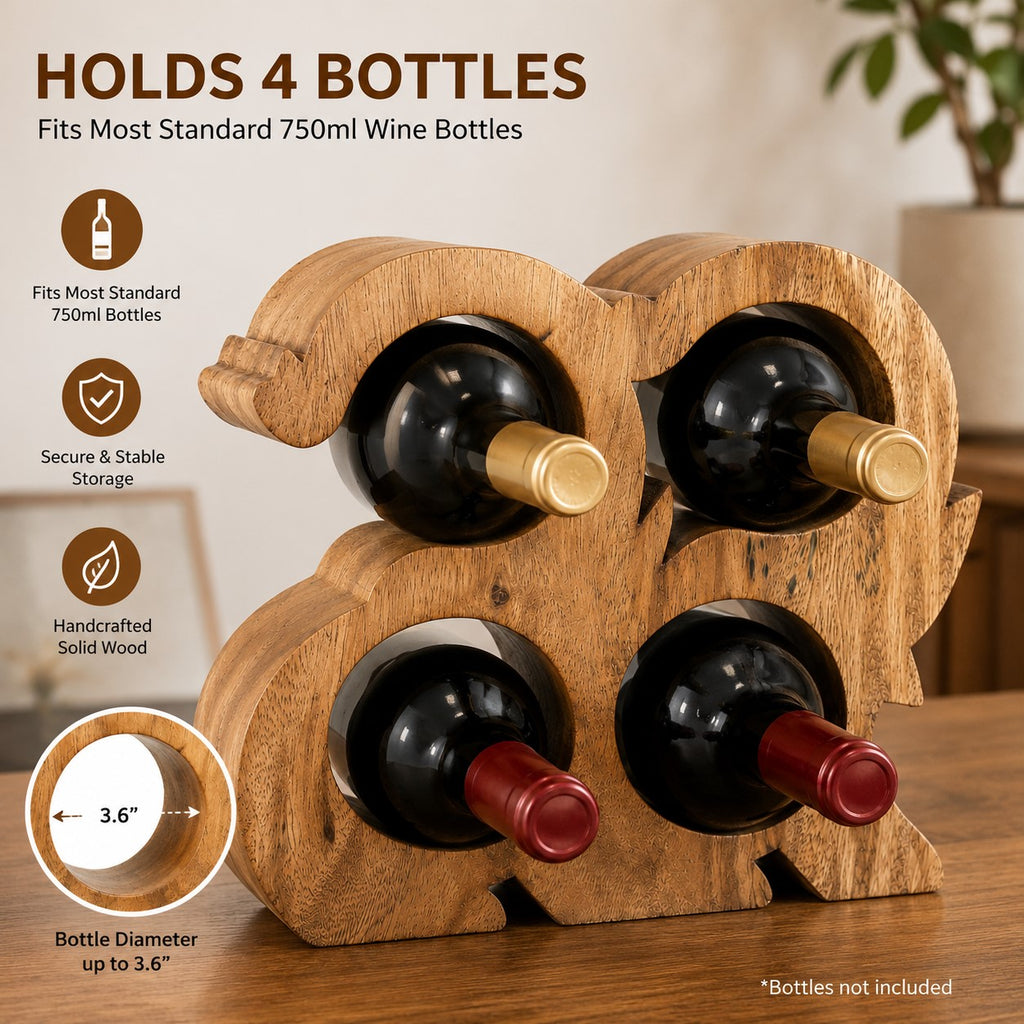LEKUVIA Carved 4-Bottle Wooden Wine Holder