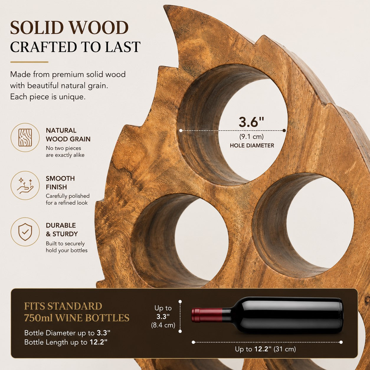 LEKUVIA Leaf-Shaped 5-Bottle Wooden Wine Rack