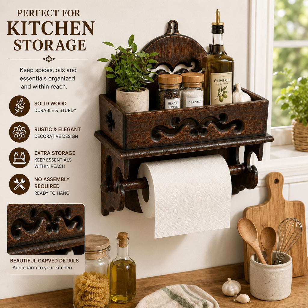 LEKUVIA Wall-Mounted Wooden Paper Towel Holder