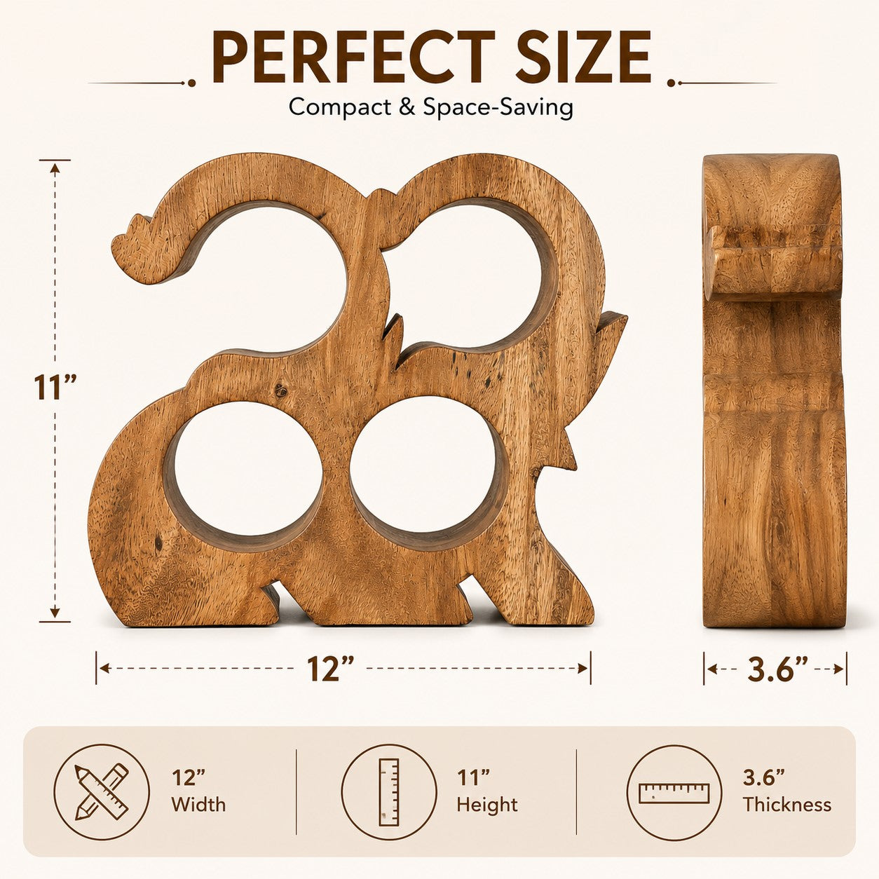 LEKUVIA Carved 4-Bottle Wooden Wine Holder