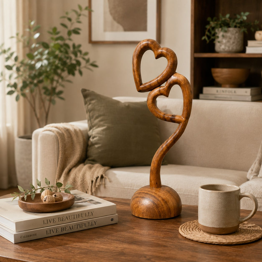 Solid Wood Heart Sculpture Decor