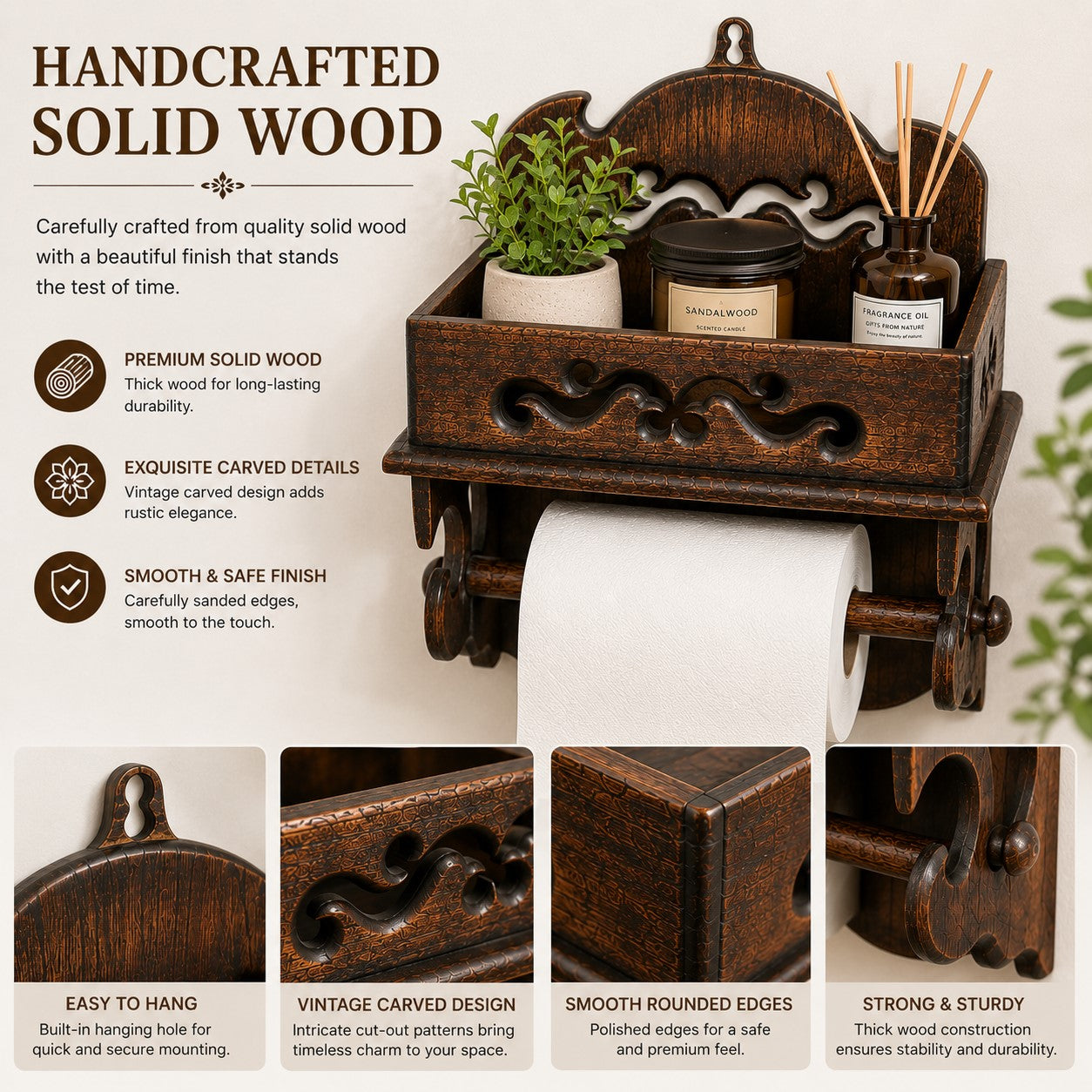 LEKUVIA Wall-Mounted Wooden Paper Towel Holder
