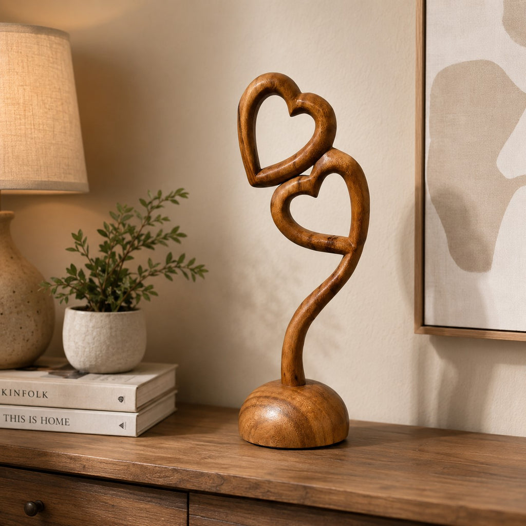 Solid Wood Heart Sculpture Decor