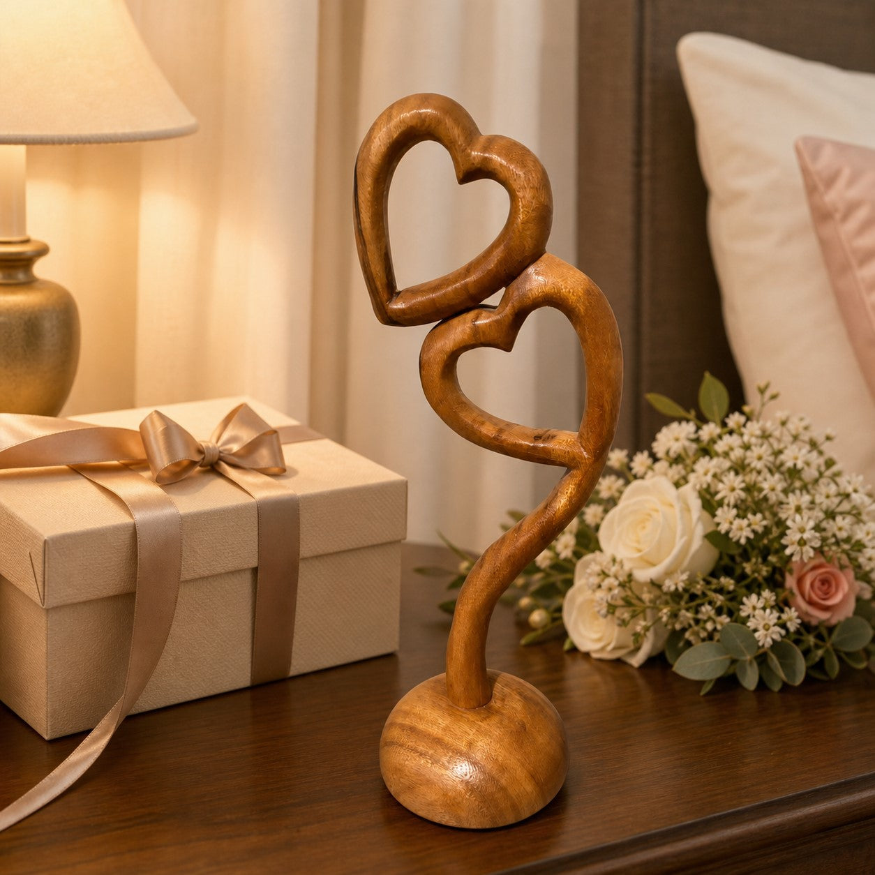 Solid Wood Heart Sculpture Decor
