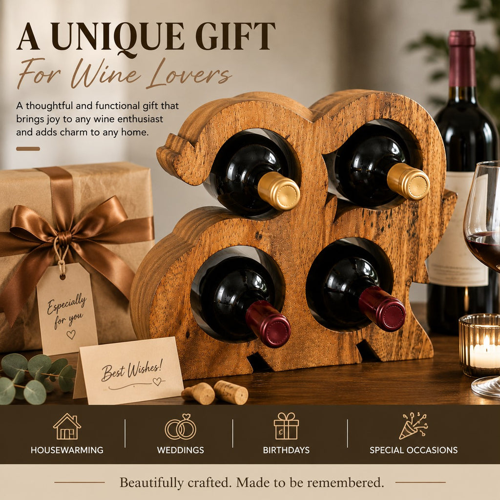 LEKUVIA Carved 4-Bottle Wooden Wine Holder