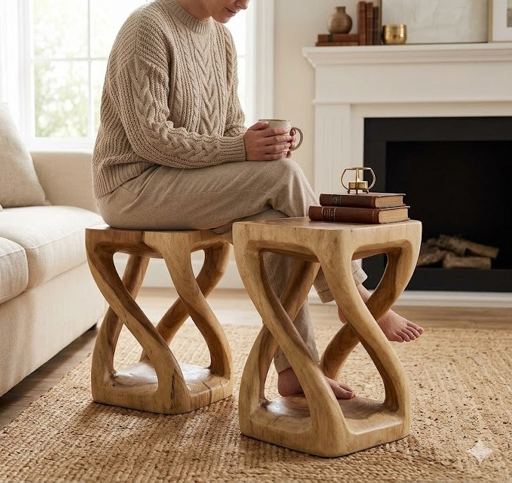 Heavy-duty solid wood side tables, in various shapes
