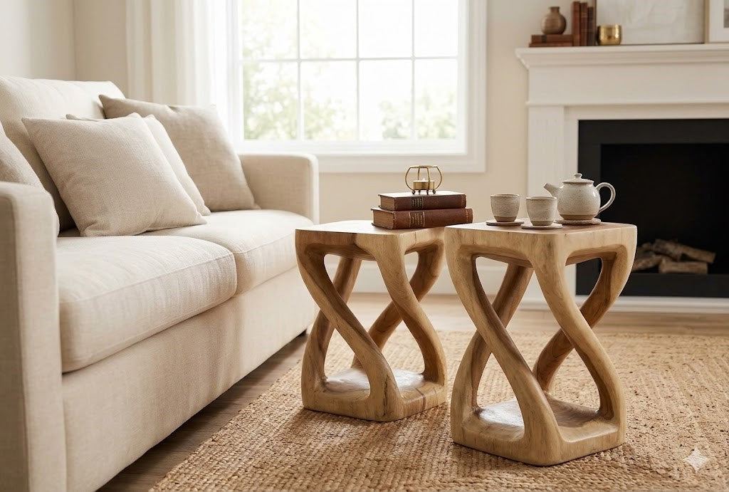 Custom Solid Wood Sculptural Stools & Side Tables | Handcrafted Organic Furniture