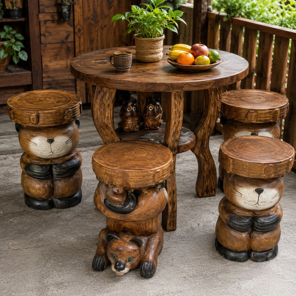 Custom Hand-Carved Animal Tables & Stools